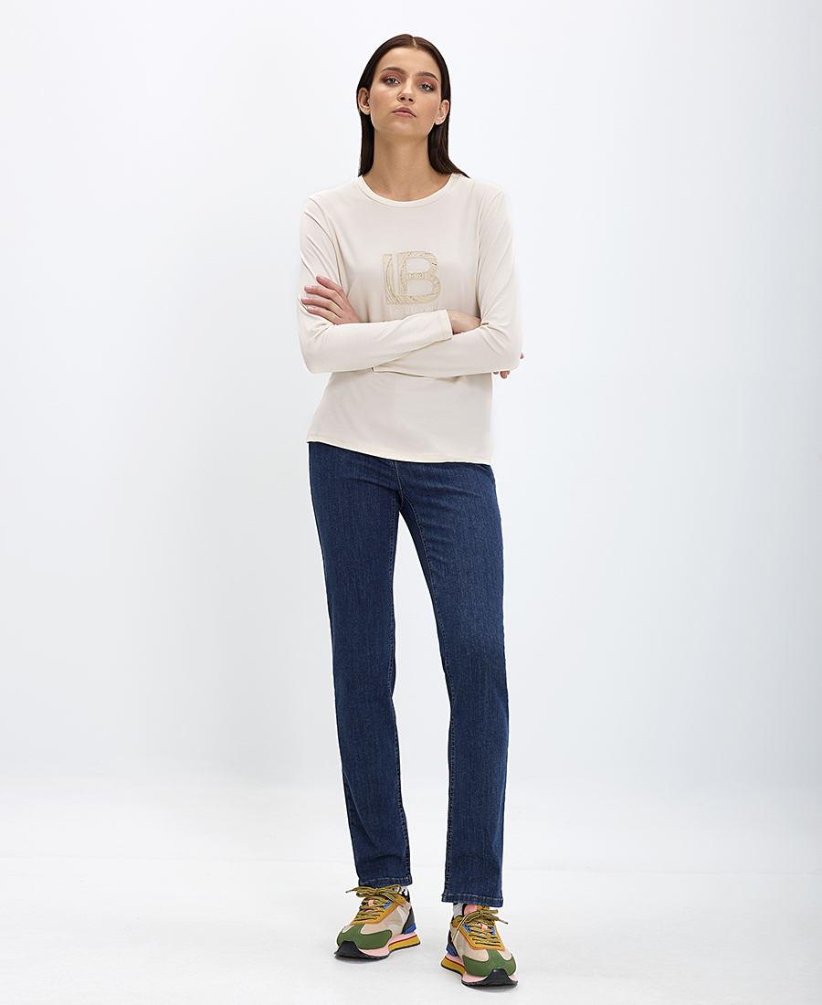Laura Biagotti Γυναικεία Μπλούζα με Κεντημένο Λογότυπο σε Εκρού φωτογραφία