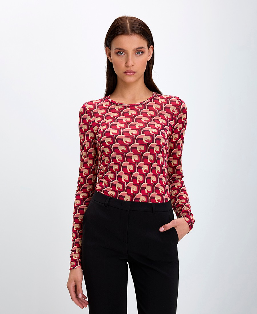 Maliparmi Γυναικεία Μπλούζα Εμπριμέ Λαιμόκοψη Round