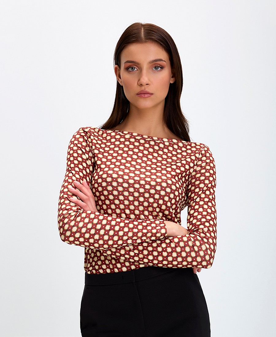 Maliparmi Maliparmi Γυναικεία Μπλούζα με Στρογγυλή Λαιμόκοψη Στενή Γραμμή Εμπριμέ