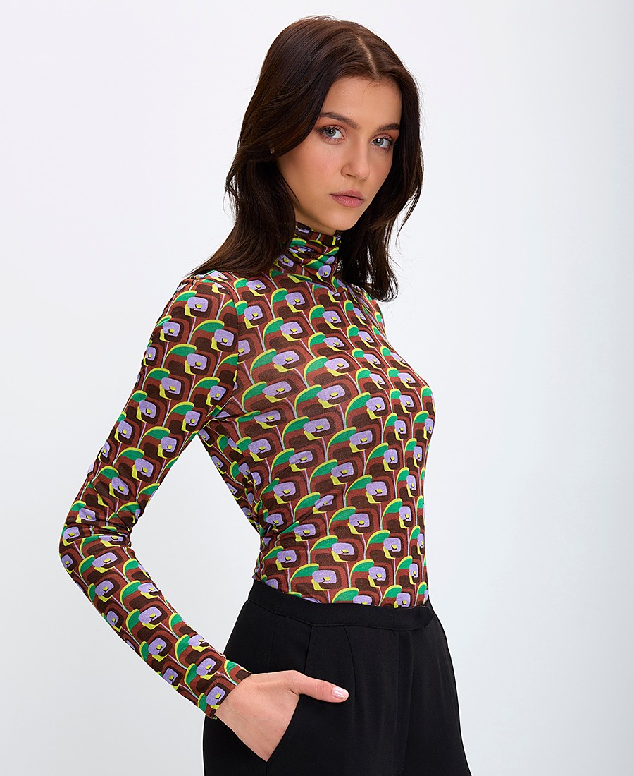 Maliparmi Γυναικείο Ζιβάγκο Με Poppy Print 80% Modal 20% Μαλλί Καφέ Εμπριμέ