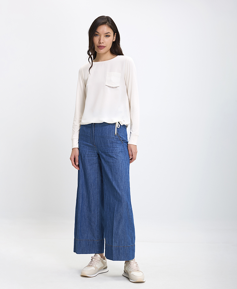 Monari Γυναικεία Μπλούζα με Διακοσμητική Τσέπη Regular Fit σε Εκρού