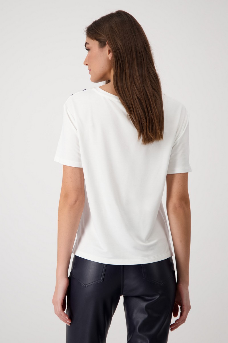 Monari Γυναικείο T-shirt Regular Fit με Φλοράλ Print και Στρας "Off-white" φωτογραφία