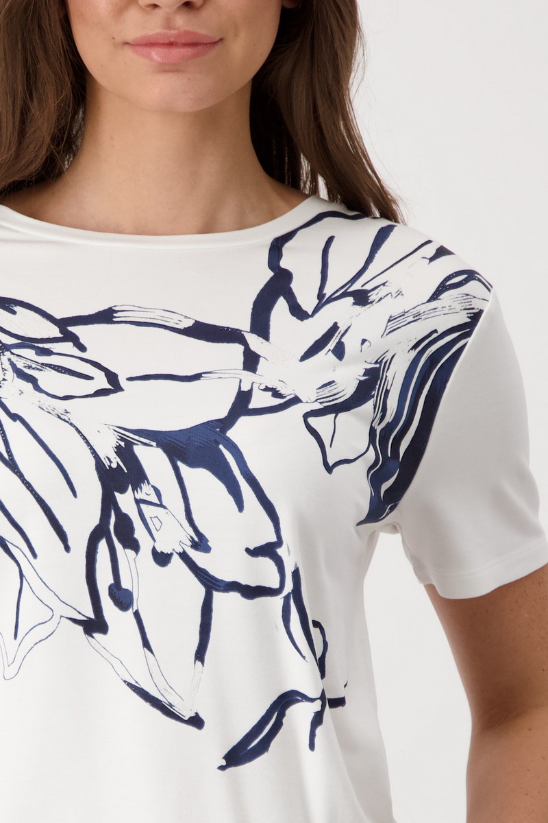 Monari Γυναικείο T-shirt Regular Fit με Φλοράλ Print και Στρας "Off-white" φωτογραφία