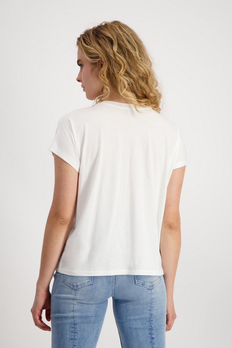 Monari Γυναικείo T-Shirt με Πούλιες και Strass σε Υπόλευκο φωτογραφία