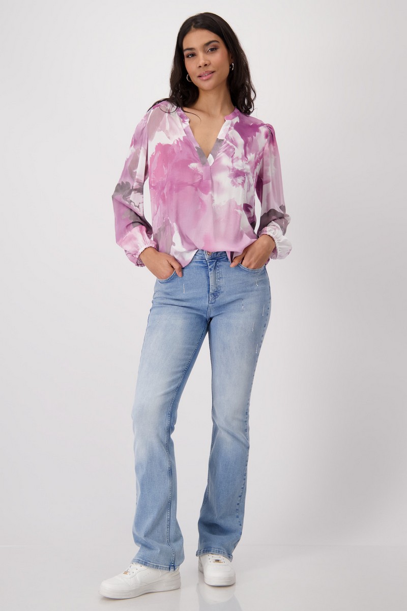 Monari Γυναικεία Μπλούζα Floral Relaxed Fit σε Εμπριμέ Ροζ φωτογραφία