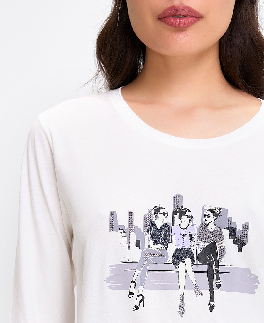 Monari Γυναικεία Μπλούζα με Μανίκια 3/4 και Στάμπα Regular Fit σε Εκρού φωτογραφία