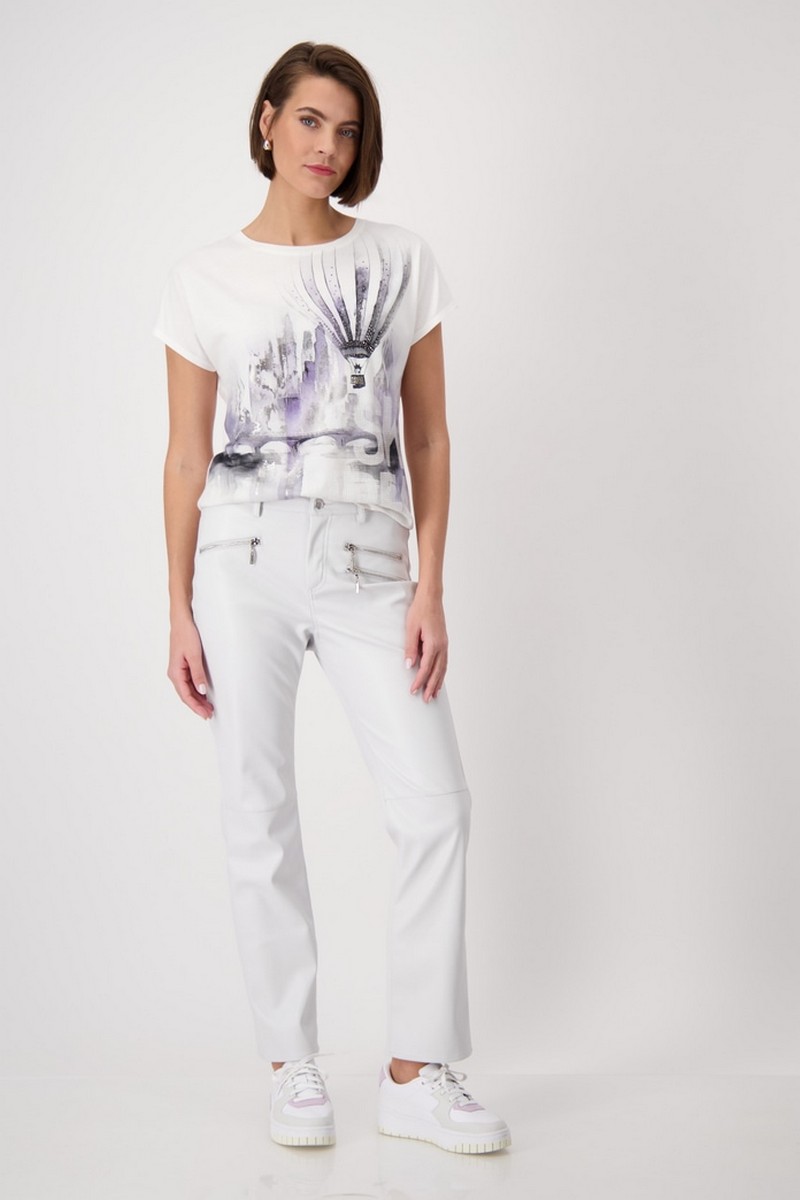 Monari Γυναικείο T-shirt Regular Fit με City Print και Στρας "Off-white" φωτογραφία