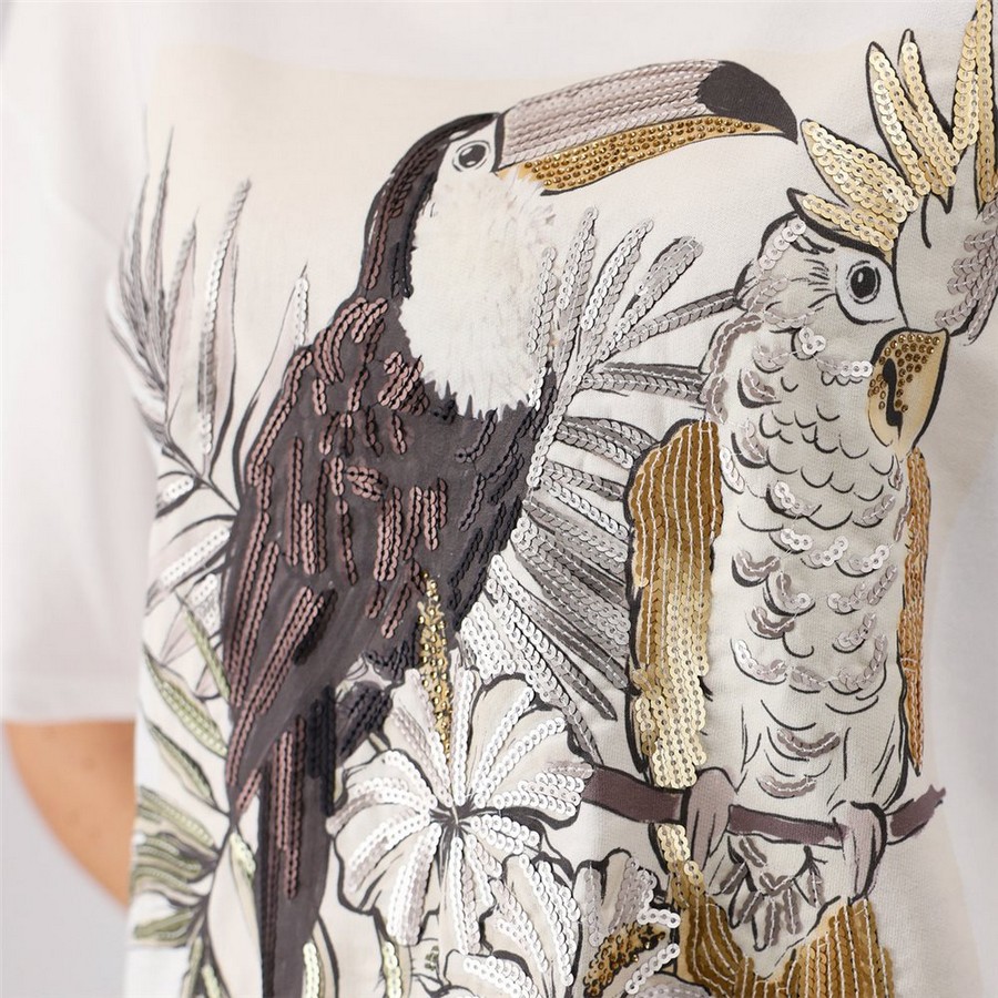 Monari Γυναικείο T-Shirt Regular Fit Με Toucan & Parrot Print Και Λαμπερές Λεπτομέρειες φωτογραφία