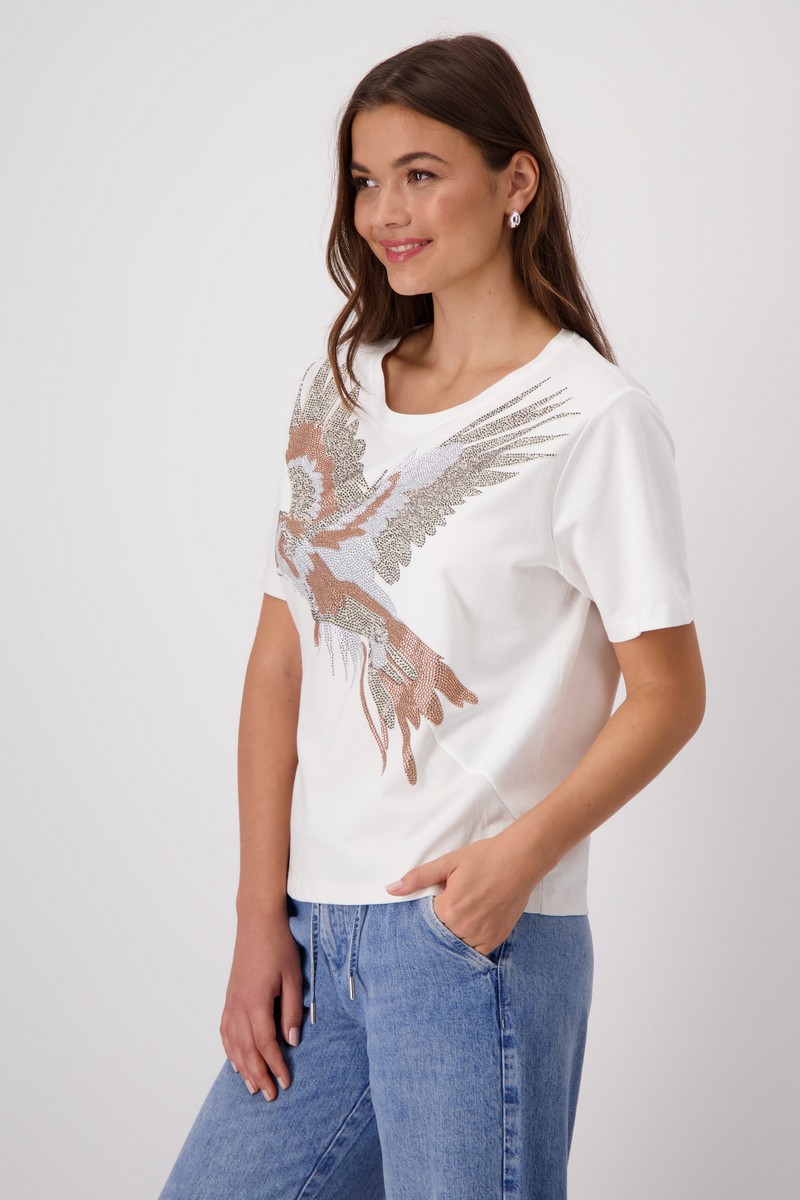 Monari Γυναικείο T-shirt Regular Fit 5 με Σχέδιο Παπαγάλο "Off-white" φωτογραφία
