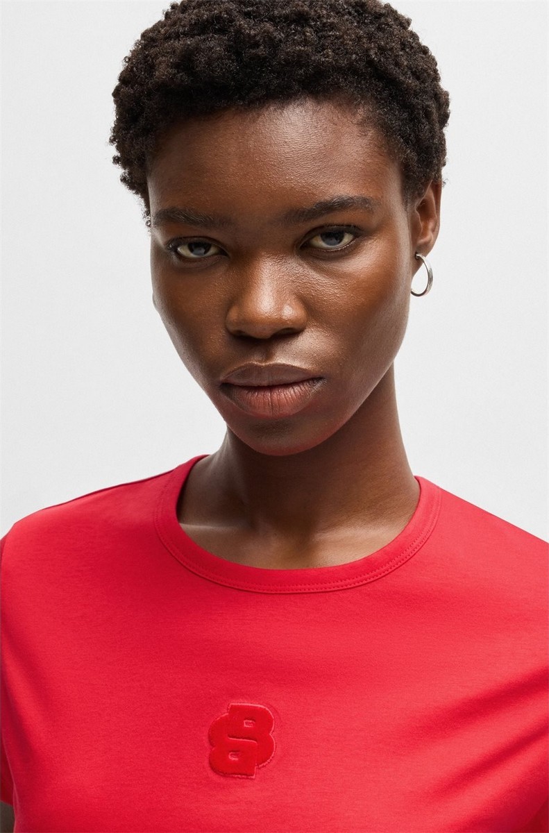 Boss Γυναικείο T-shirt Βαμβακερό με Ανάγλυφο Monogram Double B Regular Fit Βαμβάκι φωτογραφία