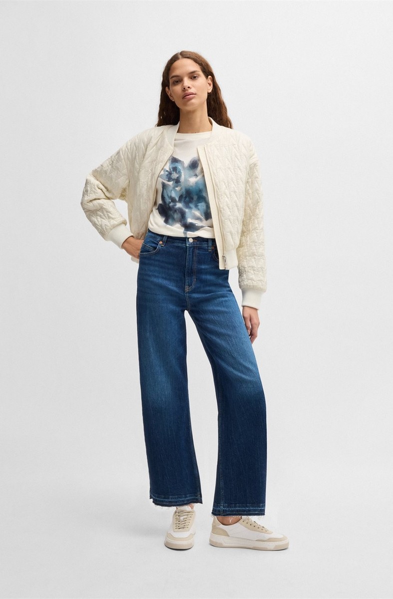 Boss Γυναικείο T-shirt από Βαμβακερό Jersey με Seasonal Artwork Oversized Fit σε Λευκό φωτογραφία