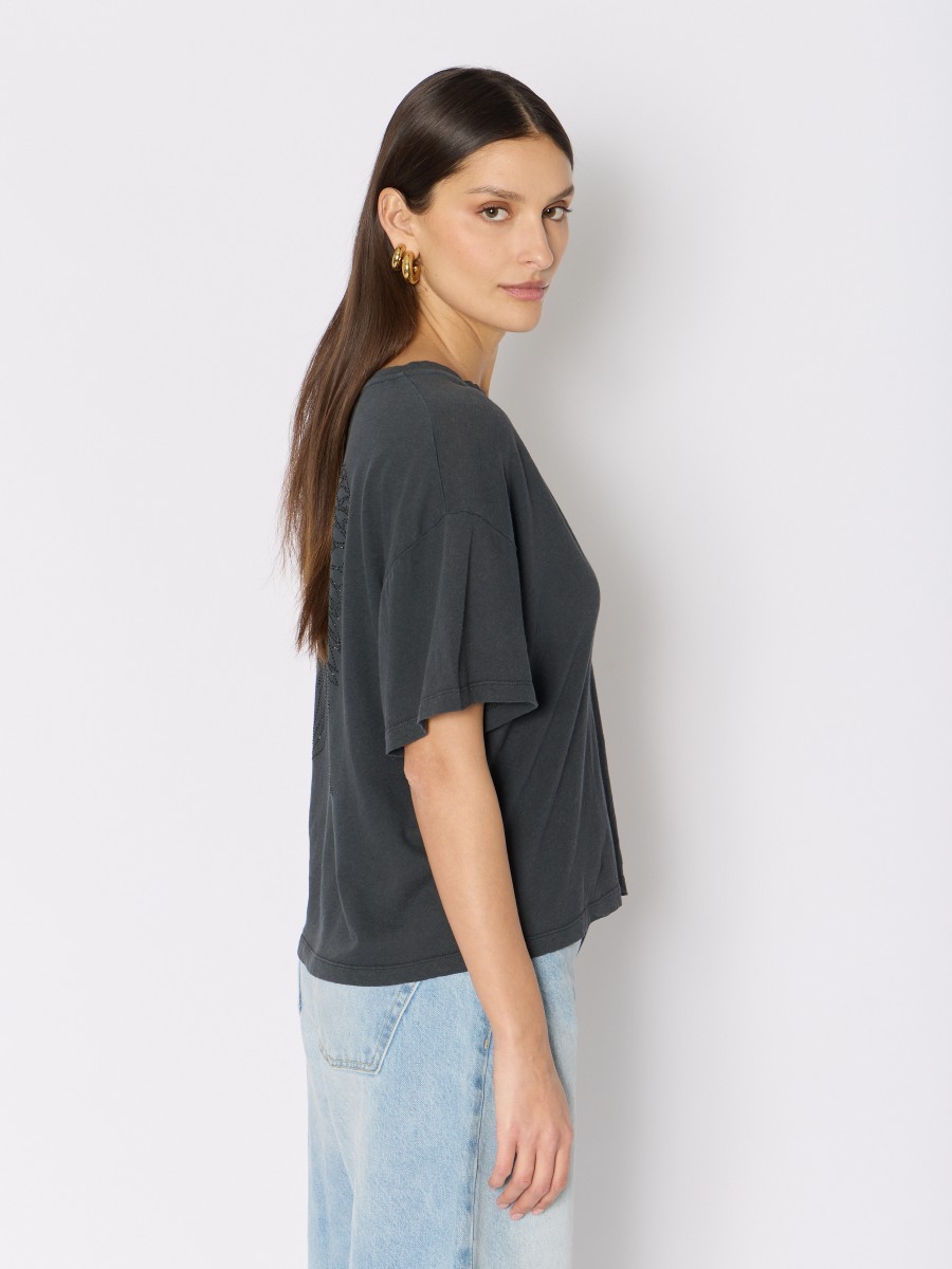 Berenice Γυναικείο T-shirt Regular Fit Από Βαμβάκι Και Λινό Με Τουνίκ Λαιμόκοψη Και Λαμπερές Λεπτομέρειες φωτογραφία