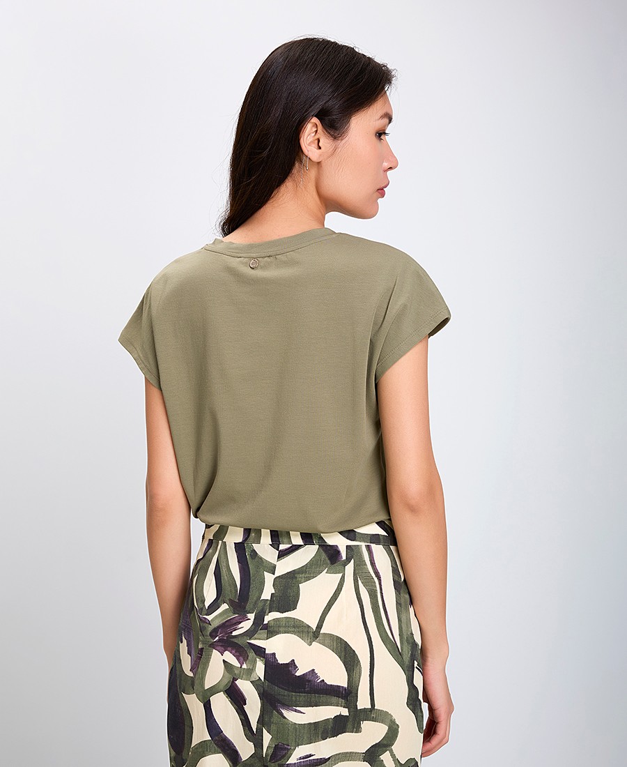 Γυναικεία Μπλούζα Βαμβακερή με Τρουκς Regular Fit σε Χακί φωτογραφία