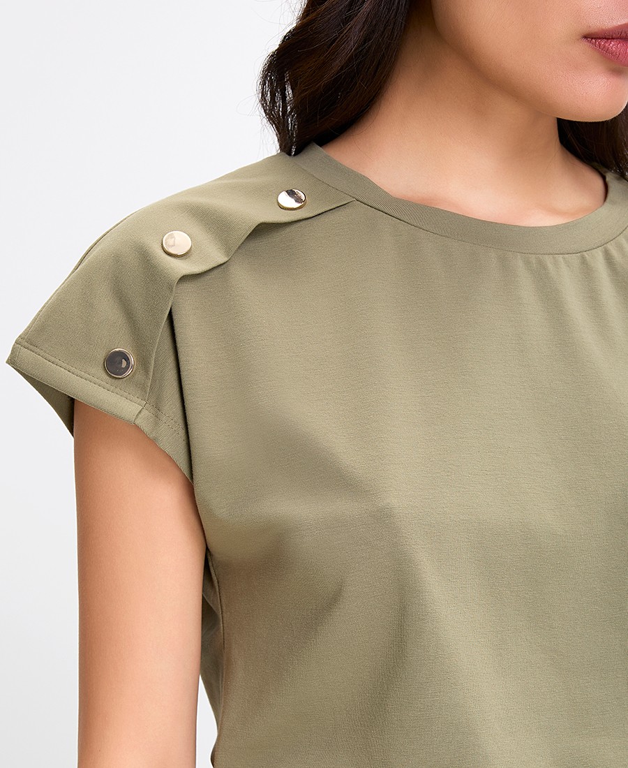 Γυναικεία Μπλούζα Βαμβακερή με Τρουκς Regular Fit σε Χακί φωτογραφία