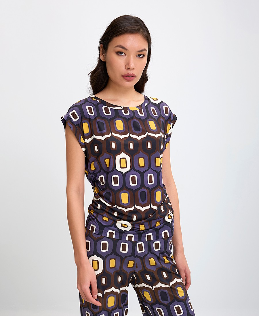 Diana D Γυναικεία Μπλούζα με Γεωμετρικό Print και Σούρες Regular Fit σε Εμπριμέ