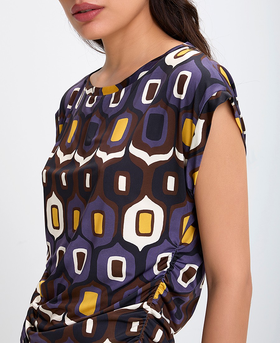 Γυναικεία Μπλούζα με Γεωμετρικό Print και Σούρες Regular Fit σε Εμπριμέ φωτογραφία