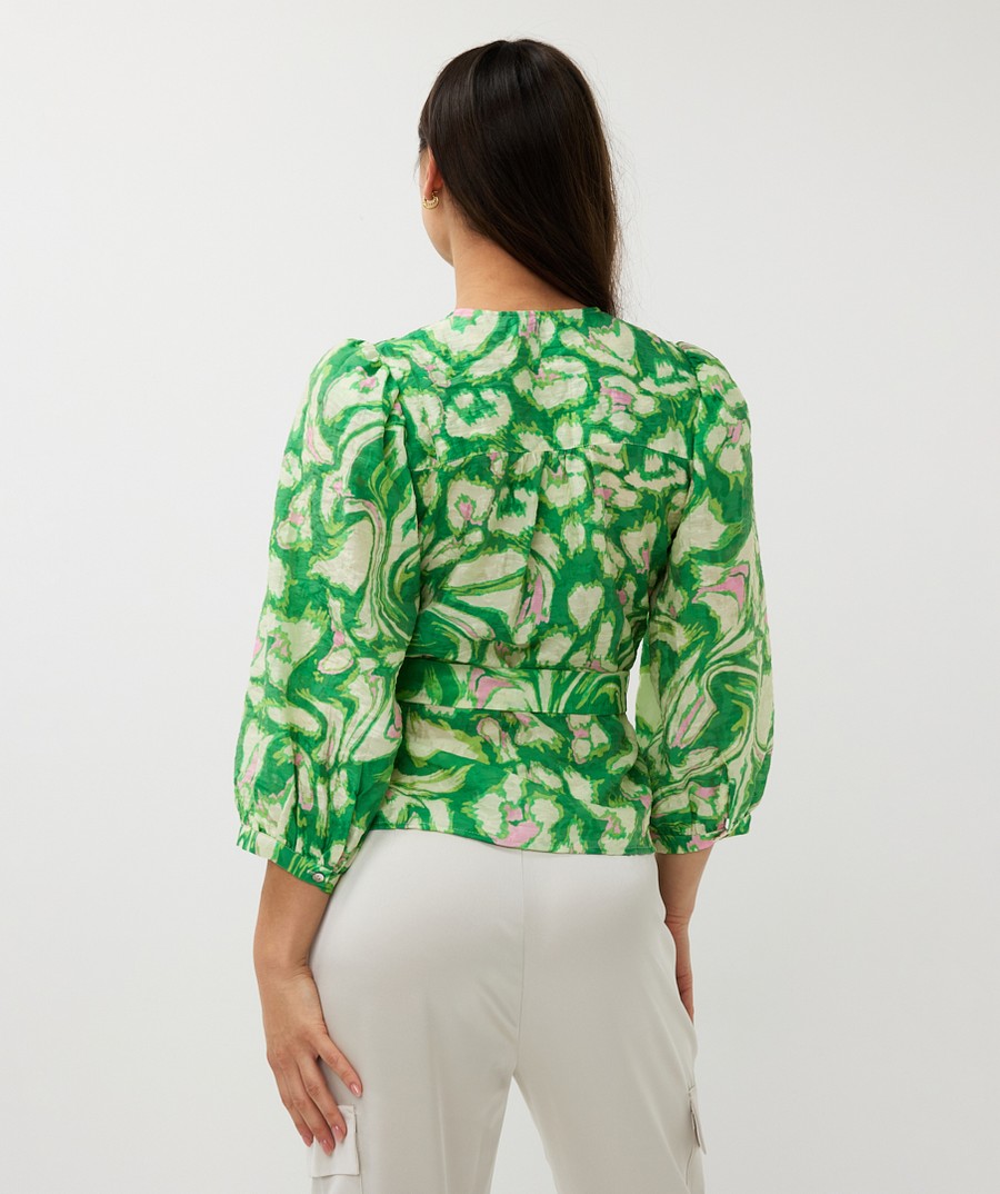 EsQualo Γυναικεία Μπλούζα Κρουαζέ Floral Regular Fit σε Πράσινο φωτογραφία