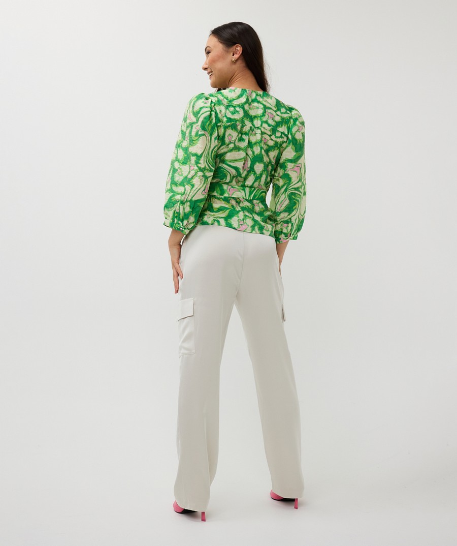 EsQualo Γυναικεία Μπλούζα Κρουαζέ Floral Regular Fit σε Πράσινο φωτογραφία