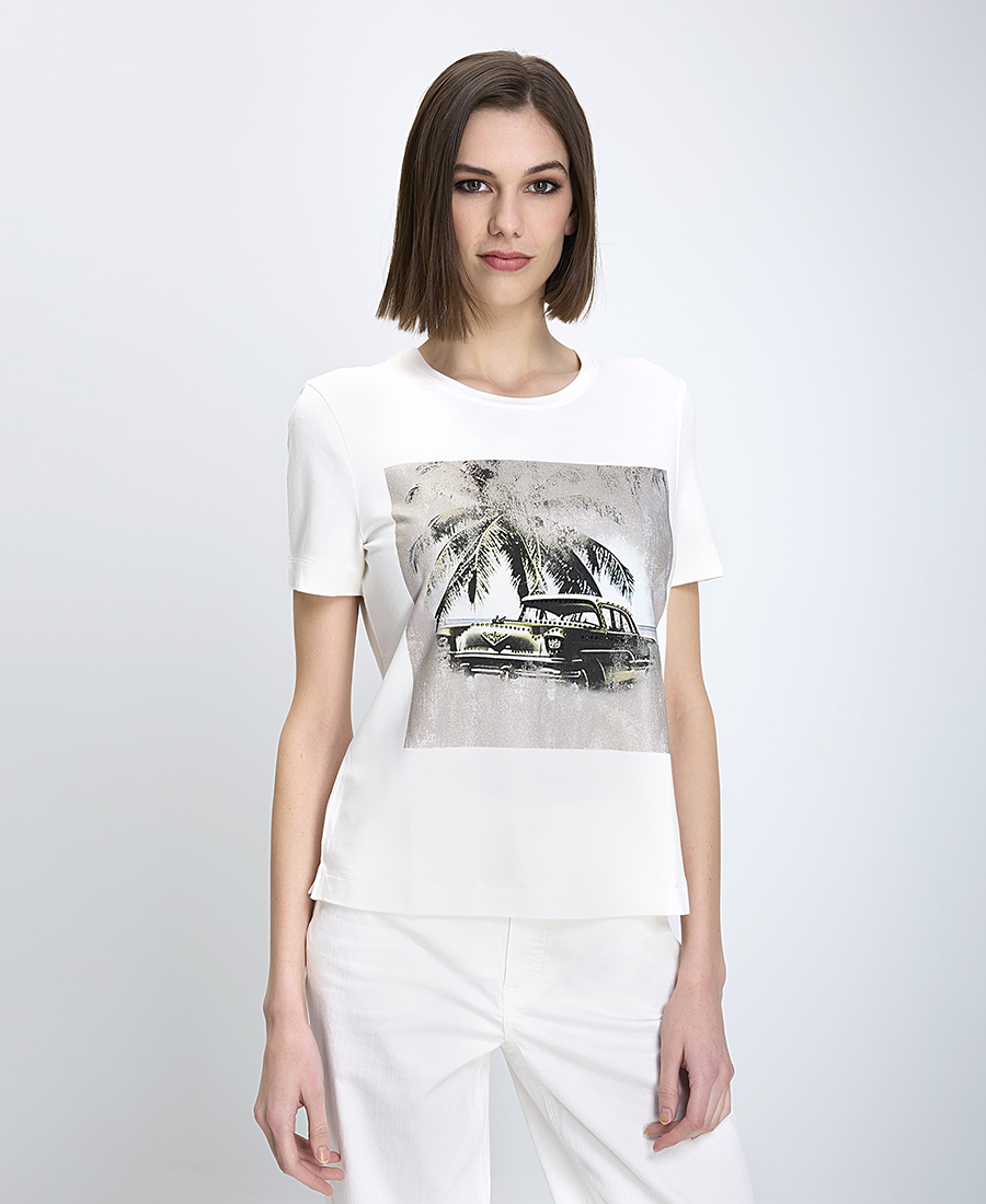 Gerry Weber Γυναικείο T-Shirt Κανονική Γραμμή Με Print Αυτοκίνητο Εκρού