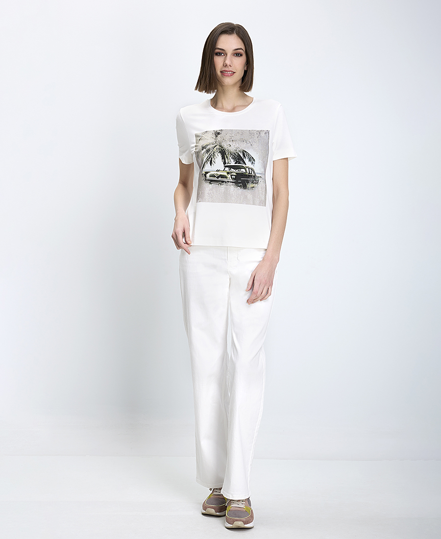 Gerry Weber Γυναικείο T-Shirt Κανονική Γραμμή Με Print Αυτοκίνητο Εκρού φωτογραφία