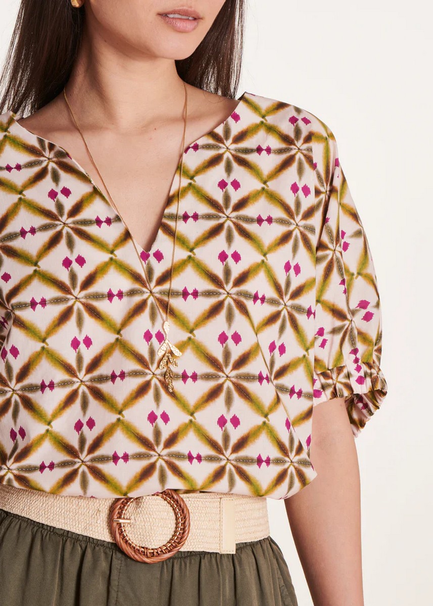 La Fee Maraboutee Γυναικείο Κοντό Τοπ Αέρινο Regular Fit από Βαμβακερό Voile με Ethnic Print φωτογραφία