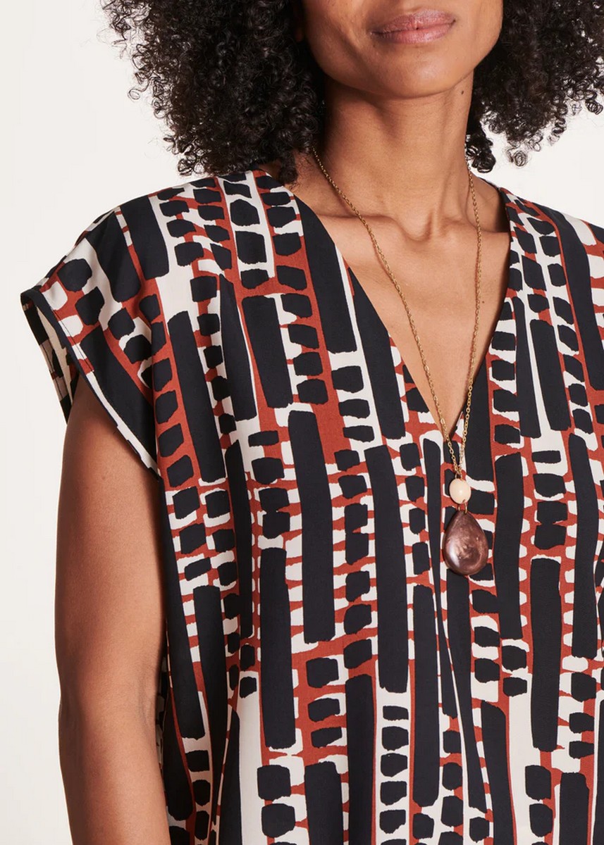 La Fee Maraboutee Γυναικείο Κοντό Τοπ Αέρινο Regular Fit με Ethnic Print και V Λαιμόκοψη φωτογραφία
