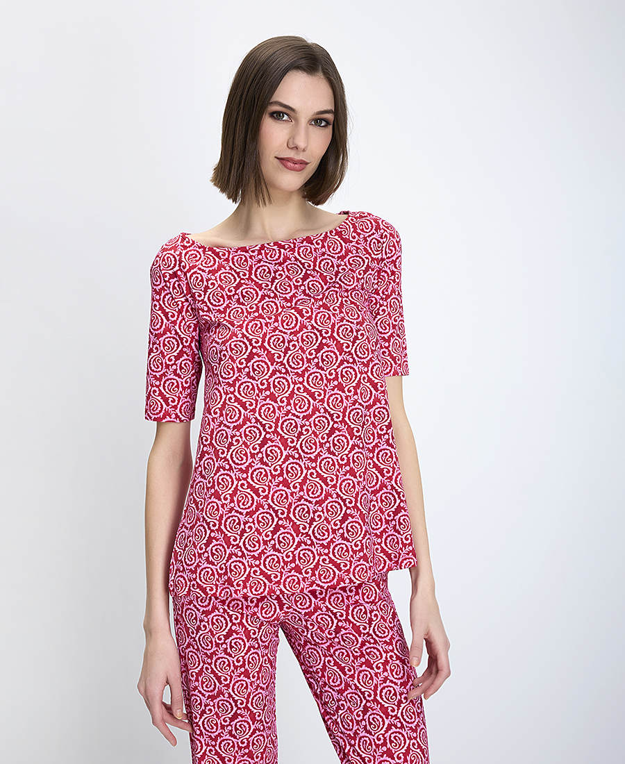 Maliparmi Maliparmi Γυναικείο Μπλουζάκι Slim Fit Με Στρογγυλή Λαιμόκοψη Και Μοτίβο