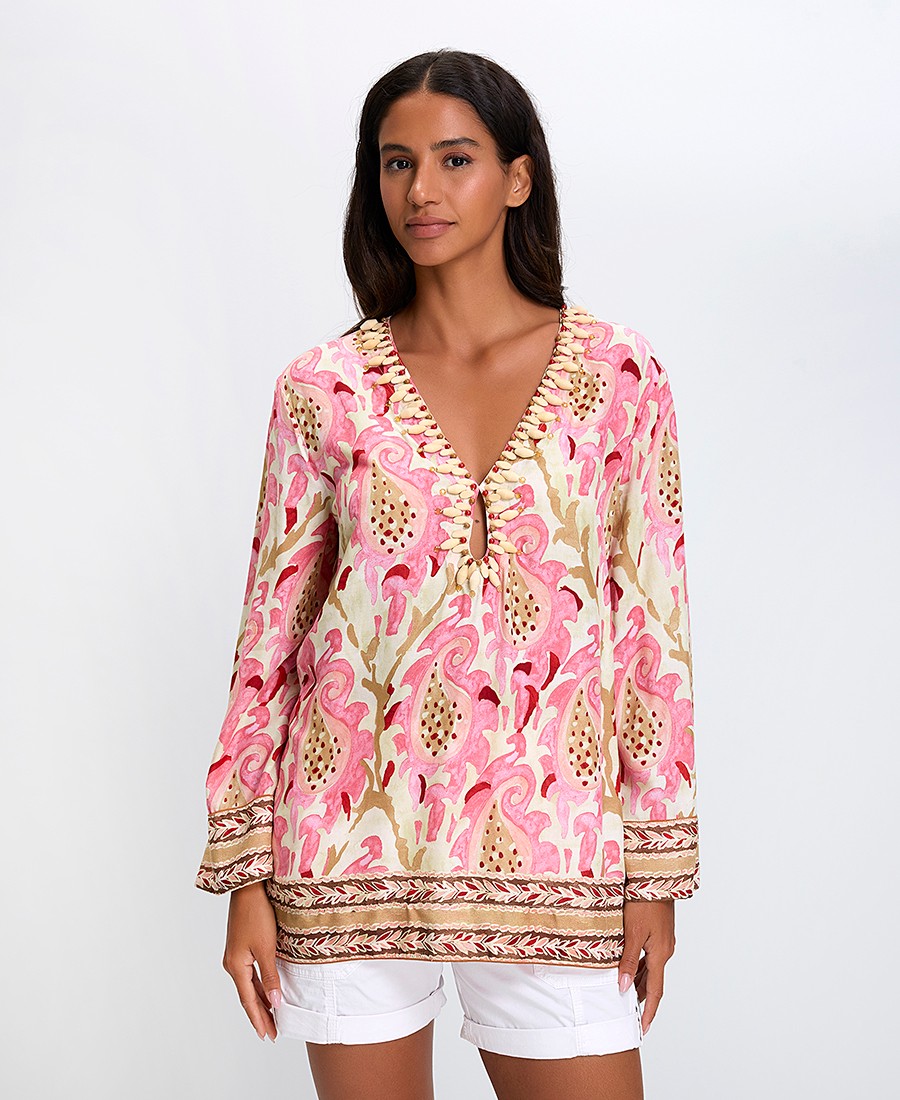 Maliparmi Γυναικεία Μπλούζα με Κεντήματα και Πλαϊνά Σκισίματα Regular Fit σε Ροζ