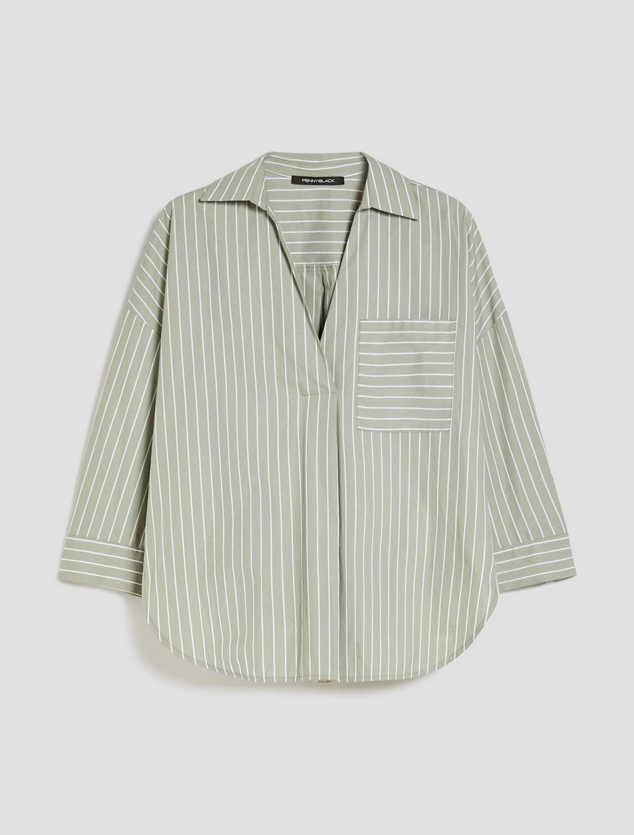 Penny Black Γυναικεία Μπλούζα Ποπλίνα Oversized Fit σε Πράσινο φωτογραφία