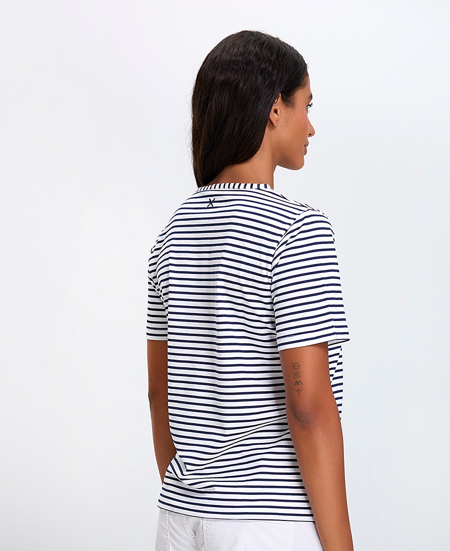 Γυναικείο T-Shirt Βαμβακερό Regular Fit σε Ριγέ Μπλε/Λευκό φωτογραφία