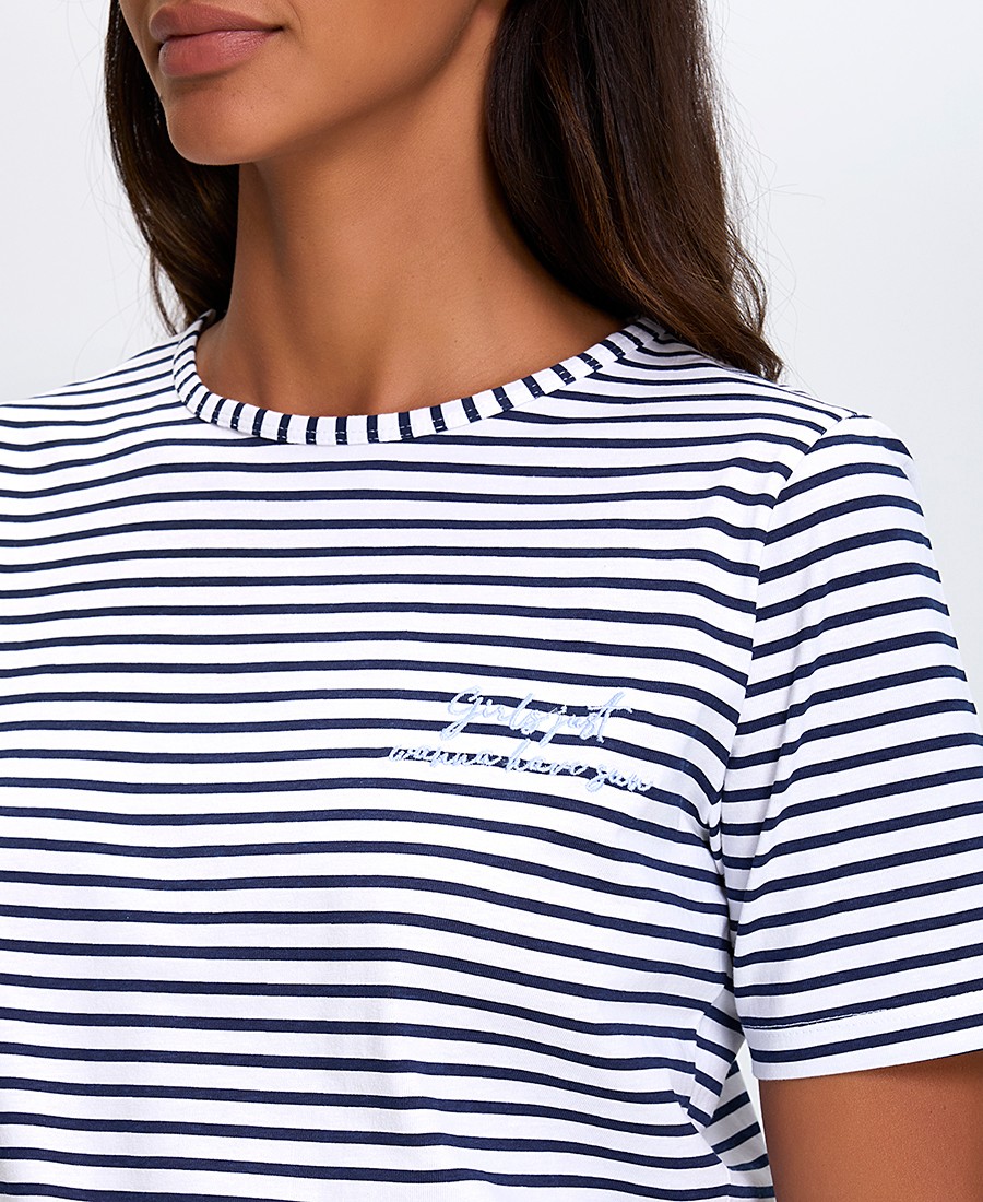 Γυναικείο T-Shirt Βαμβακερό Regular Fit σε Ριγέ Μπλε/Λευκό φωτογραφία