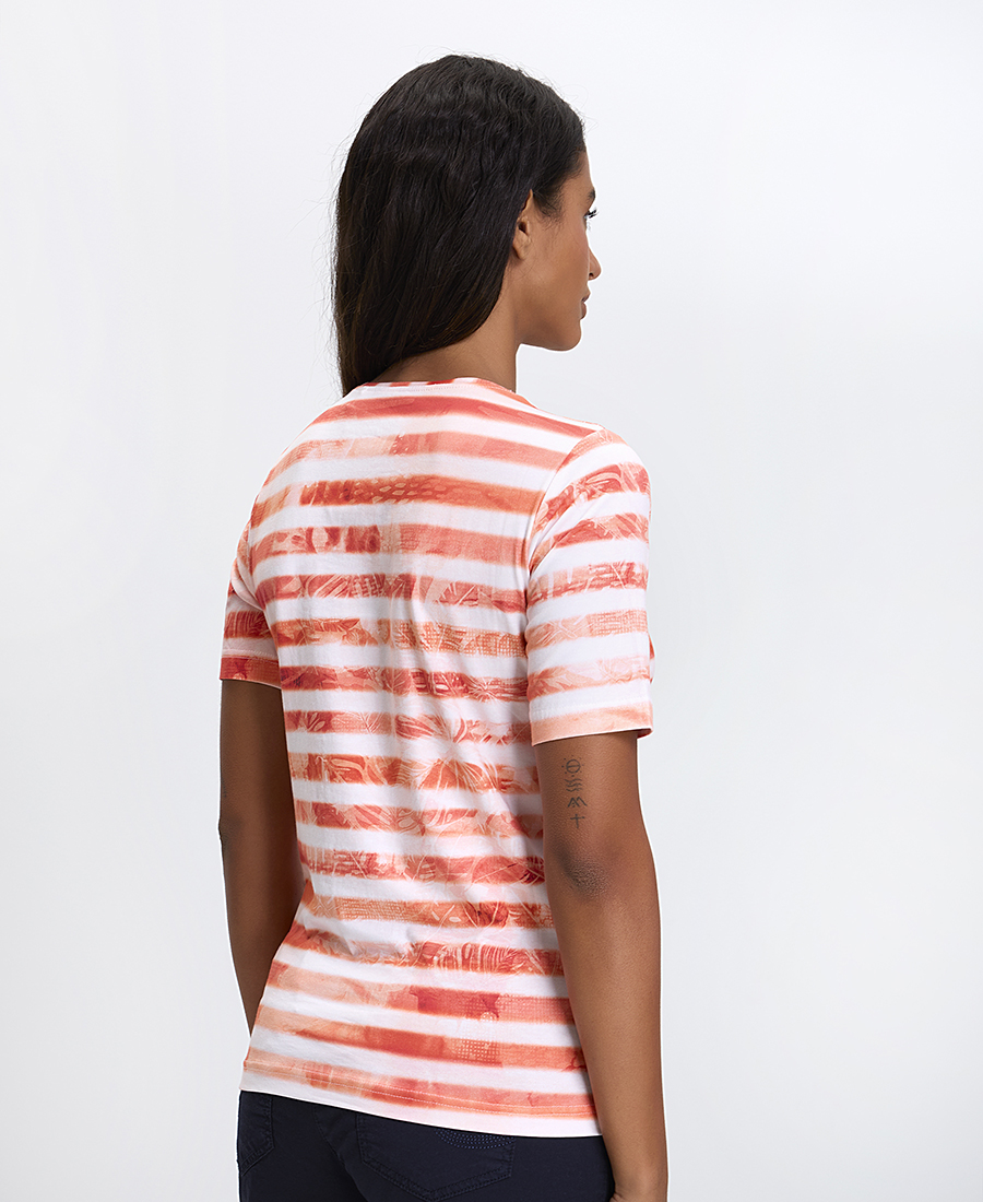 Γυναικείο T-shirt με Ριγέ Βάση και Τροπικό Μοτίβο Regular Fit φωτογραφία