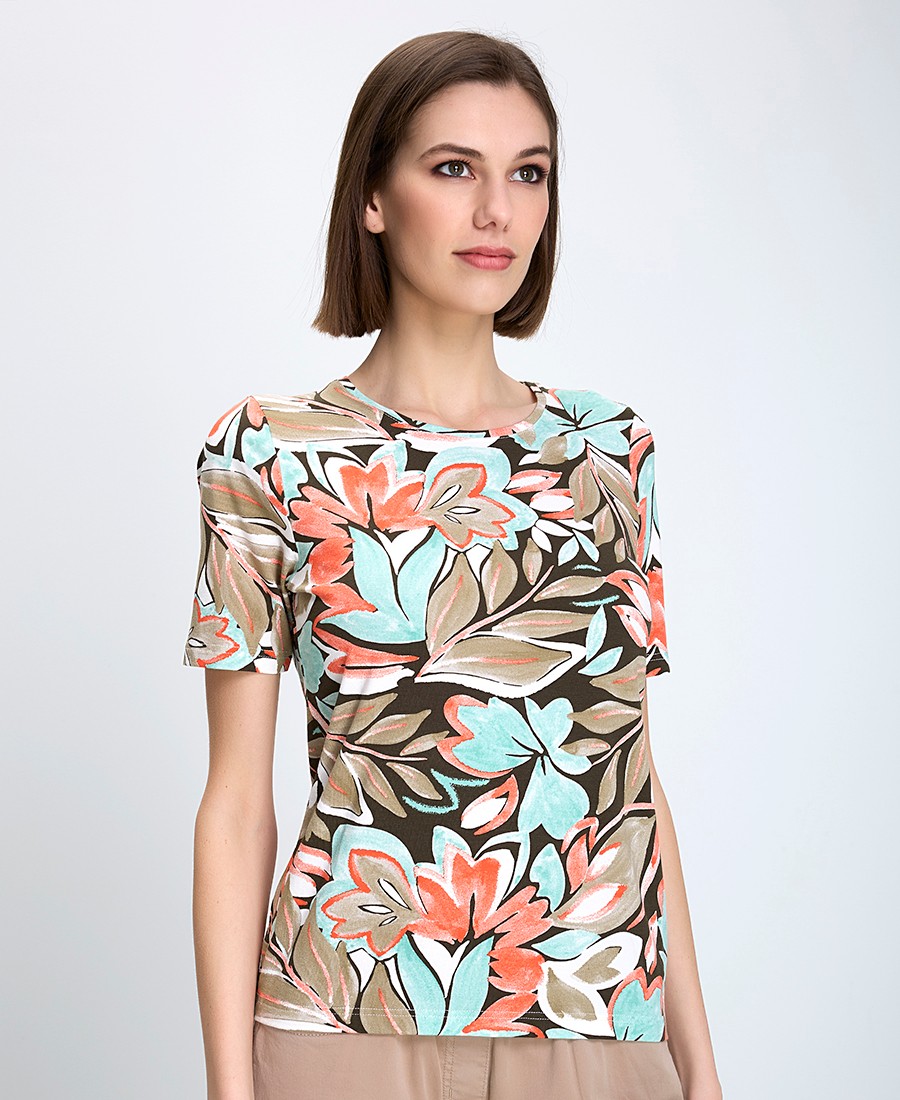 Γυναικείο T-Shirt Κανονική Γραμμή Βισκόζη Με Φλοράλ Σχέδιο Πολύχρωμο