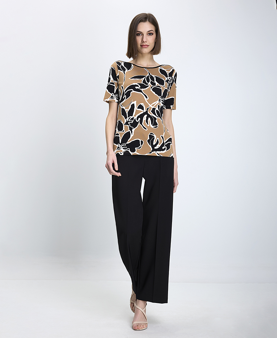 Γυναικείο T-Shirt Regular Viscose Ecovero Με Μοντέρνο Print Καφέ φωτογραφία