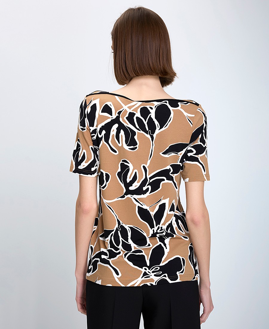 Γυναικείο T-Shirt Regular Viscose Ecovero Με Μοντέρνο Print Καφέ φωτογραφία