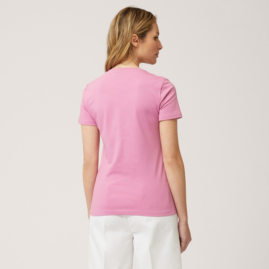 Harmont & Blaine Γυναικείο T-Shirt με Λογότυπο από Strass Slim Fit σε Ροζ φωτογραφία