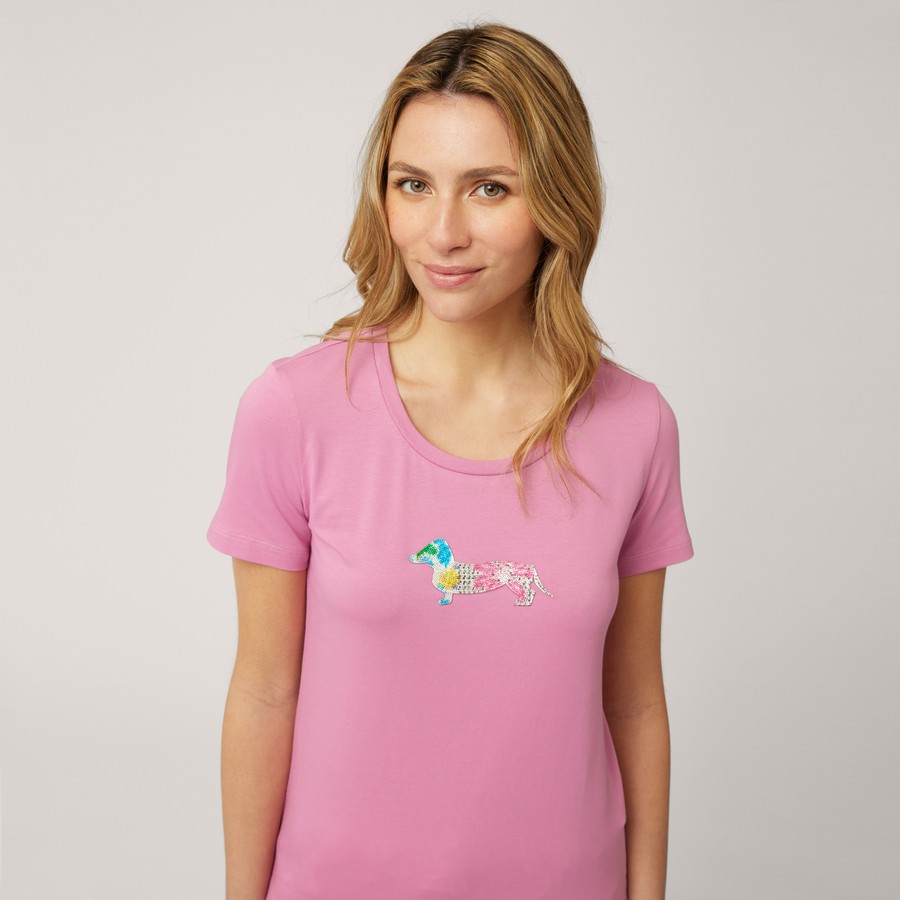 Harmont & Blaine Γυναικείο T-Shirt με Λογότυπο από Strass Slim Fit σε Ροζ φωτογραφία