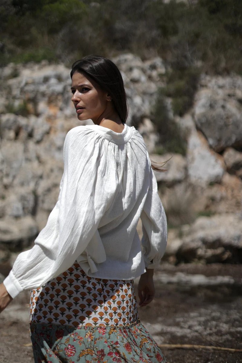 Luna Llena Γυναικεία Μπλούζα Βαμβακερή με Κεντήματα Regular Fit σε Ιβουάρ φωτογραφία
