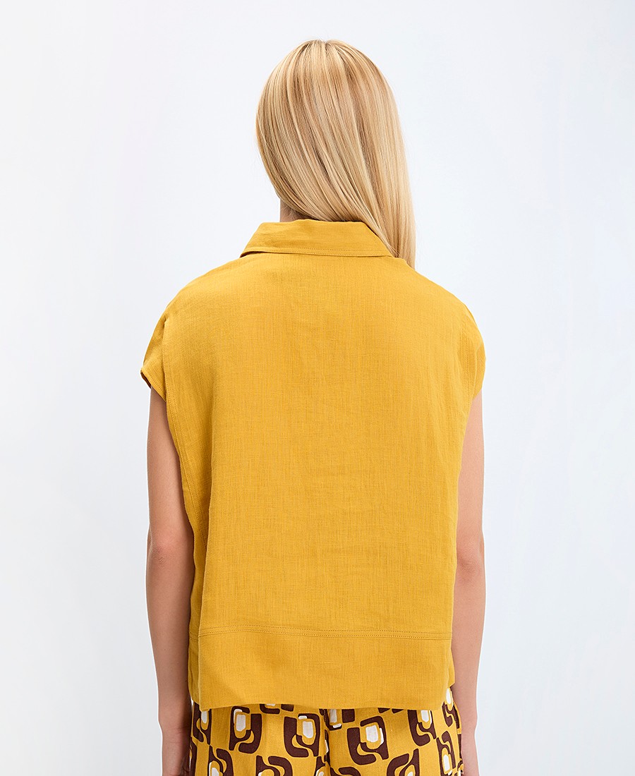Γυναικείο Τοπ Λινό με Γιακά και Κουμπιά σε Μουσταρδί φωτογραφία