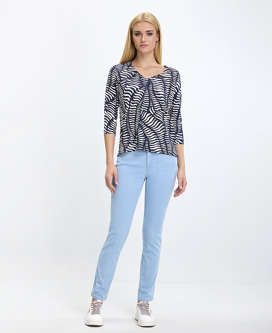 Γυναικεία Μπλούζα με Μανίκια 3/4 All Over Print Regular Fit σε Εμπριμέ Μπλε φωτογραφία