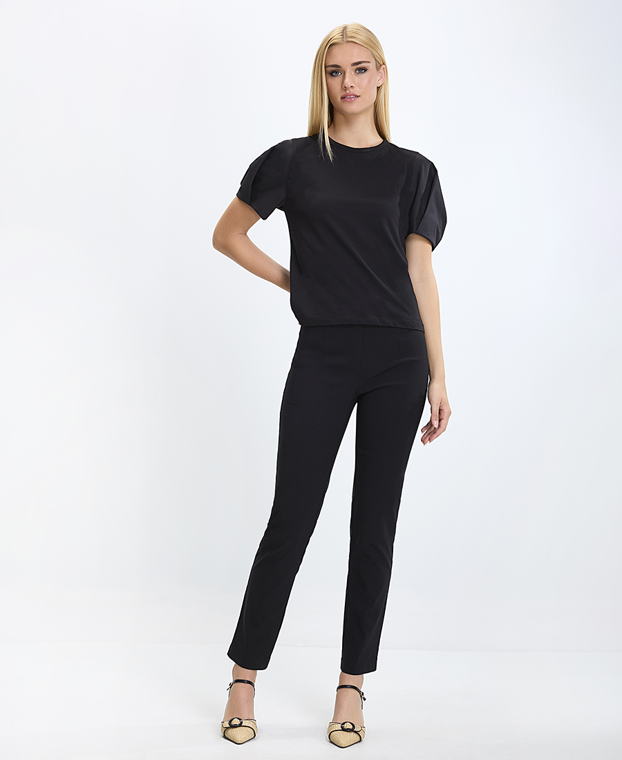 Seventy Venezia Γυναικείο T-shirt Regular Fit Βαμβακερό Με Balloon Μανίκια Μαύρο φωτογραφία