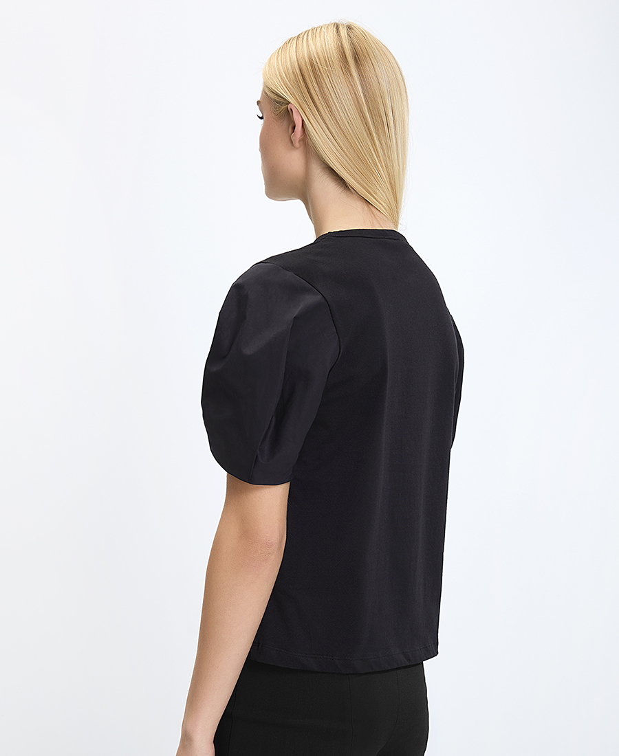 Seventy Venezia Γυναικείο T-shirt Regular Fit Βαμβακερό Με Balloon Μανίκια Μαύρο φωτογραφία