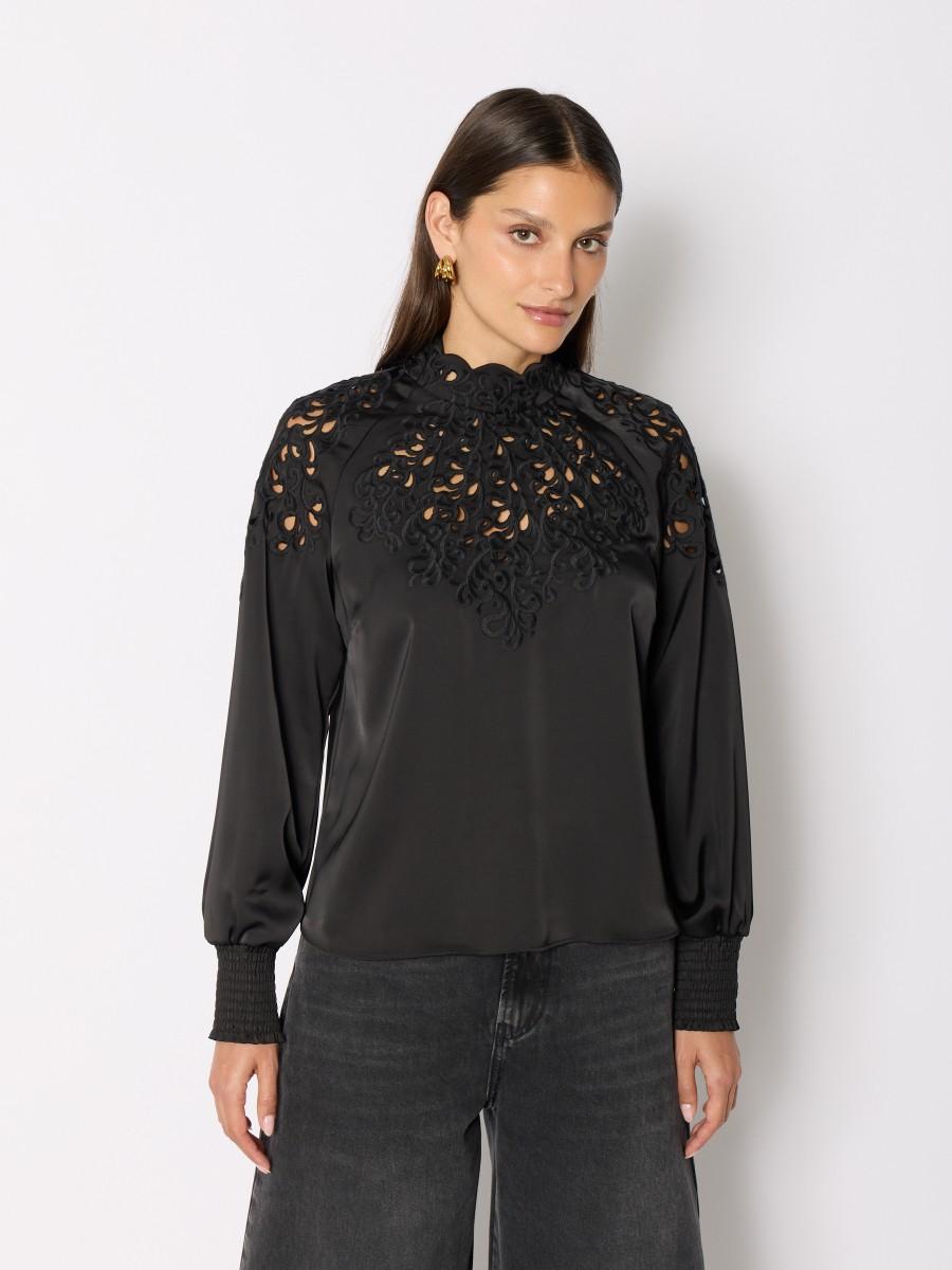 Berenice Berenice Γυναικεία Μπλούζα Regular Fit Με Κέντημα Μαύρη