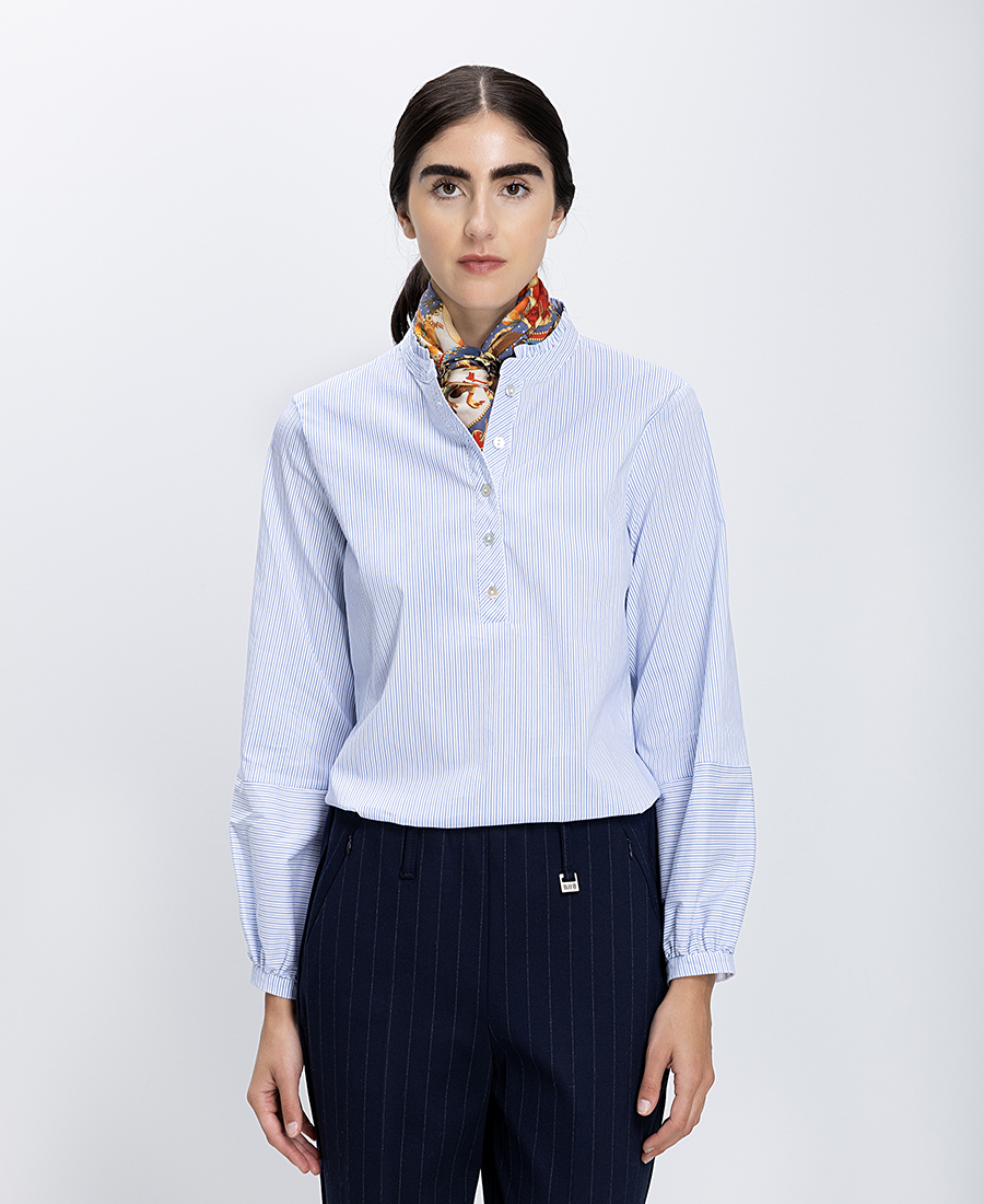 Γυναικεία Μπλούζα Με Ριγέ Σχέδιο Και Γιακά Μάο