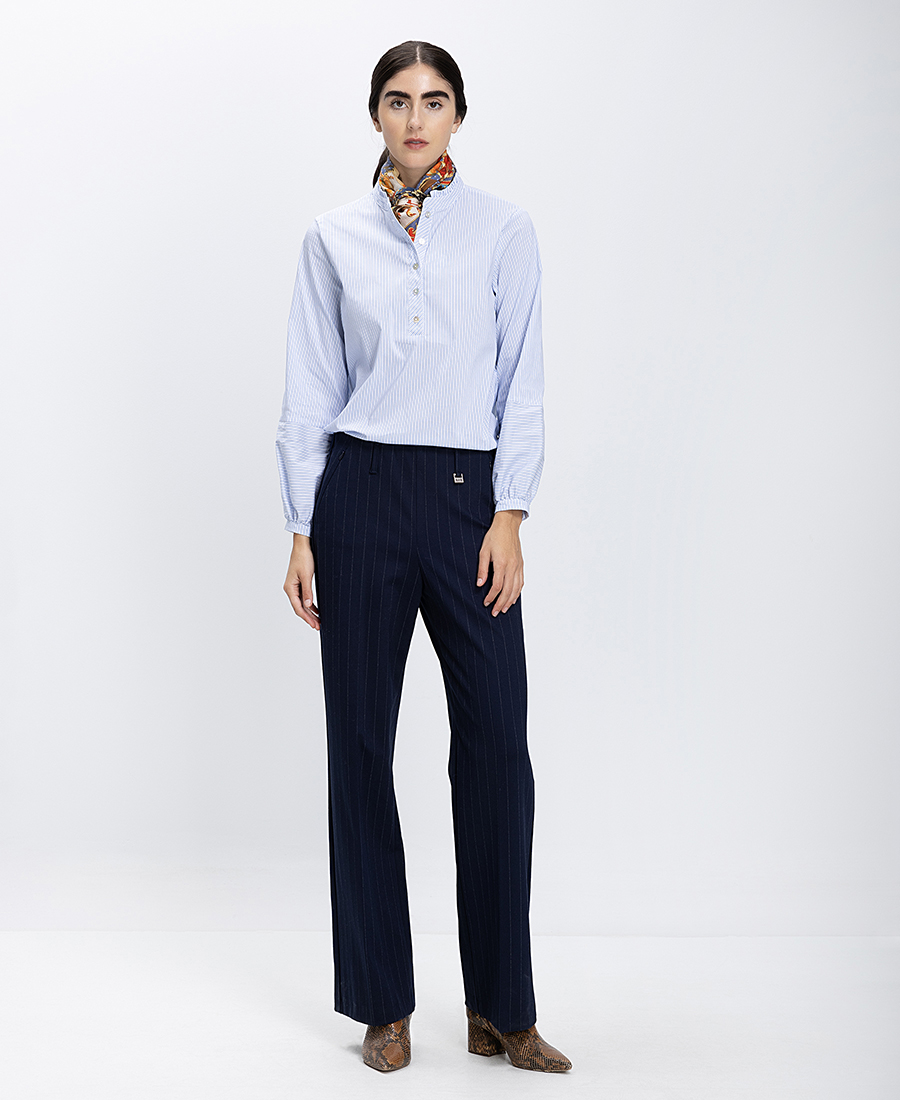 Γυναικεία Μπλούζα Με Ριγέ Σχέδιο Και Γιακά Μάο φωτογραφία