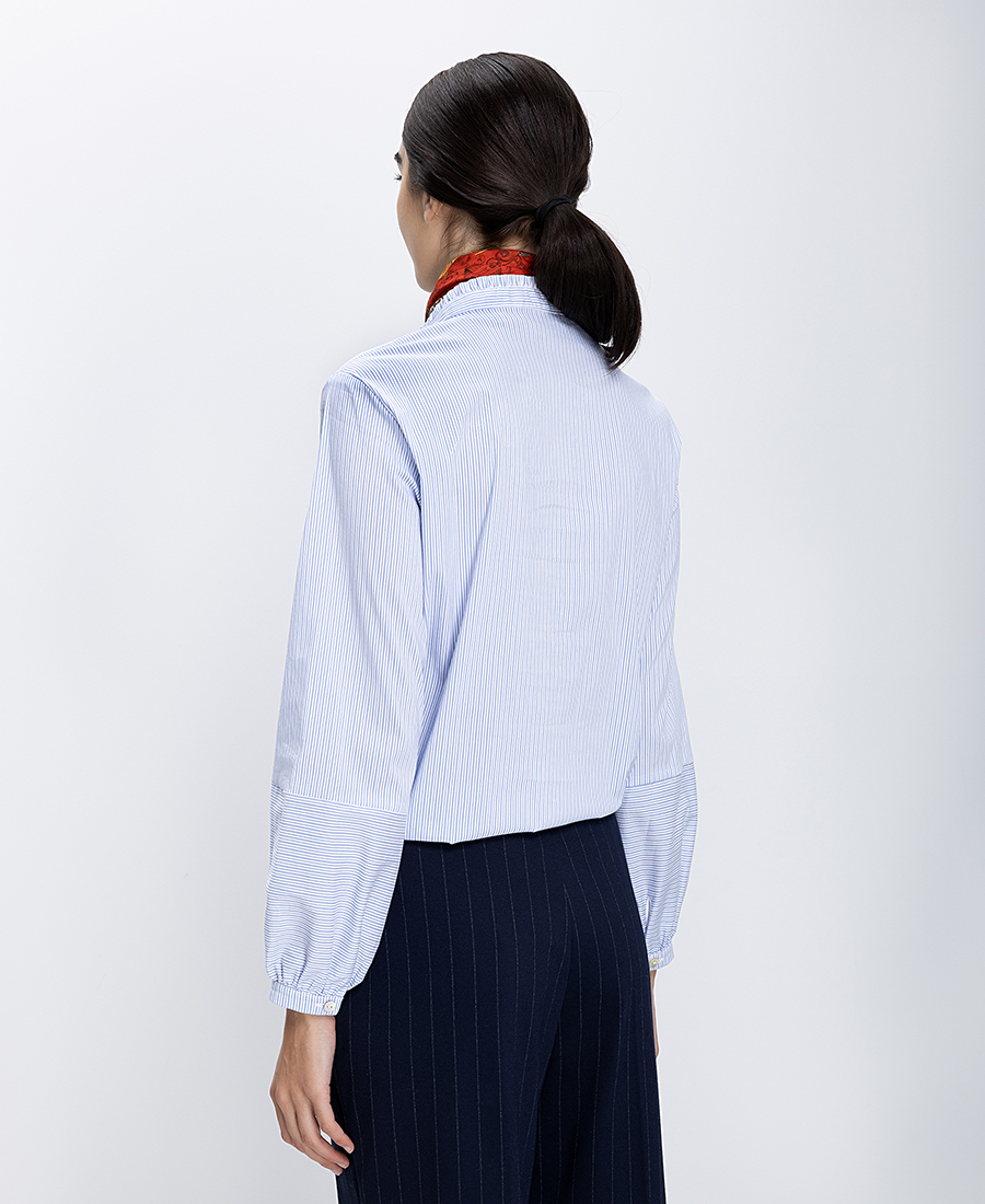 Γυναικεία Μπλούζα Με Ριγέ Σχέδιο Και Γιακά Μάο φωτογραφία