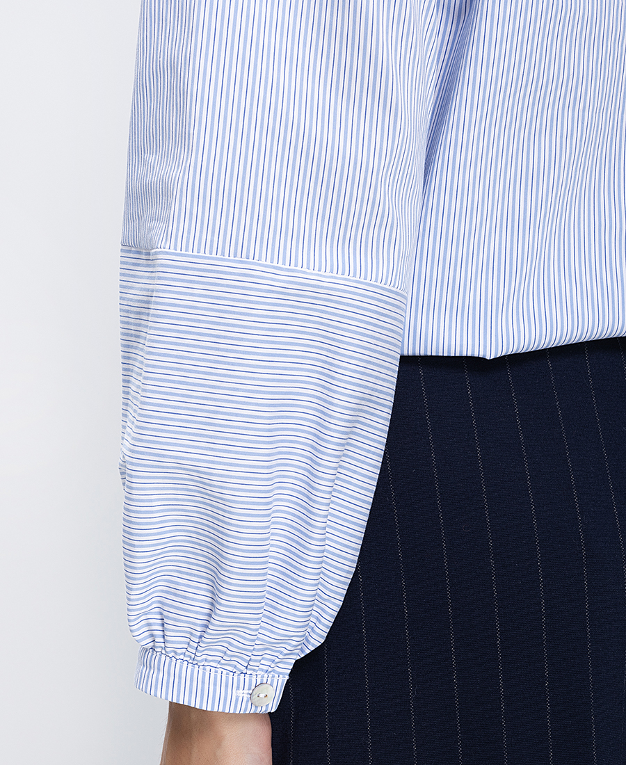 Γυναικεία Μπλούζα Με Ριγέ Σχέδιο Και Γιακά Μάο φωτογραφία