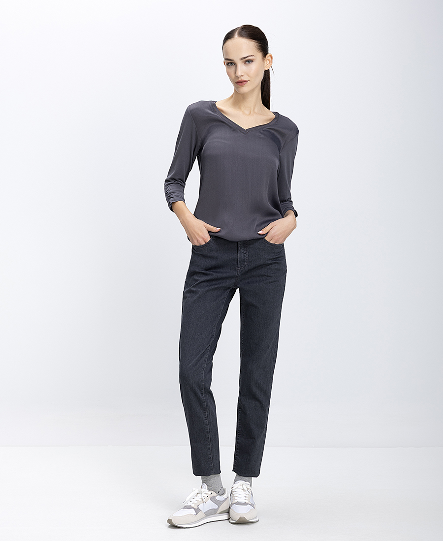 Γυναικεία Μπλούζα Με V Λαιμόκοψη Και Σούρα Στα Μανίκια φωτογραφία