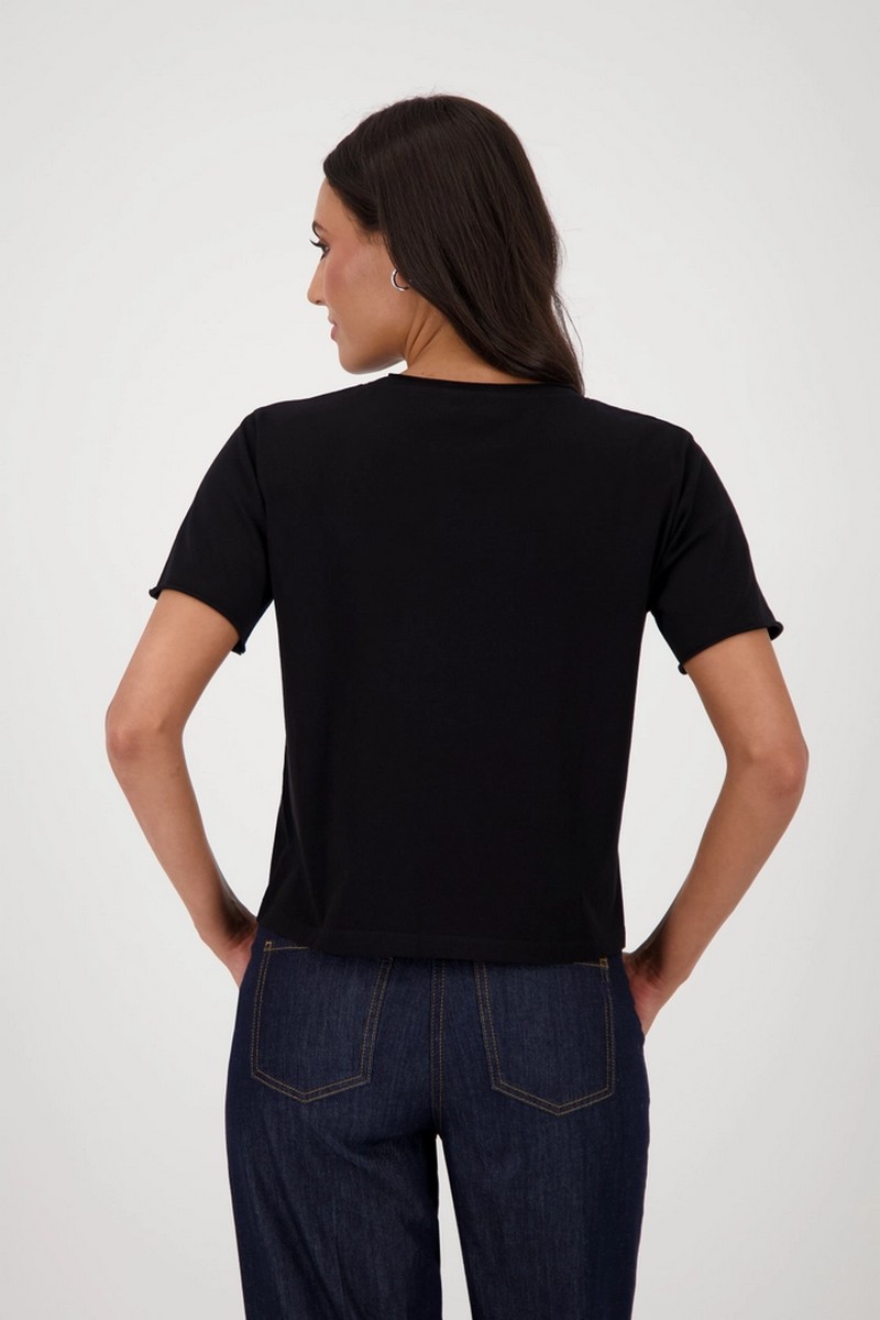 Monari Γυναικείο T-Shirt Βαμβακερό με Διακοσμητικές Χάντρες σε Μαύρο φωτογραφία