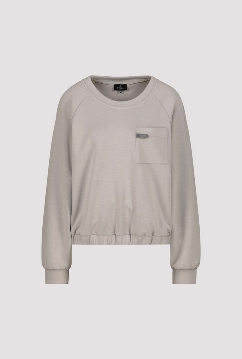 Monari Γυναικεία Μπλούζα Φούτερ με Στρας και Τσέπη Regular Fit σε Γκρι/Μπεζ φωτογραφία